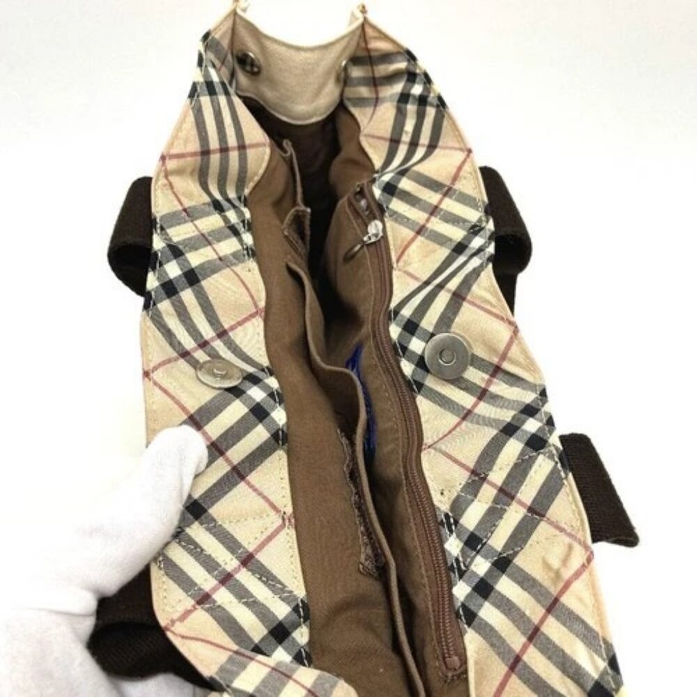 BURBERRY BLUE LABEL Check pattern Bags Hand Bag Tote Bag Canvas Beige - Picture 15 of 16